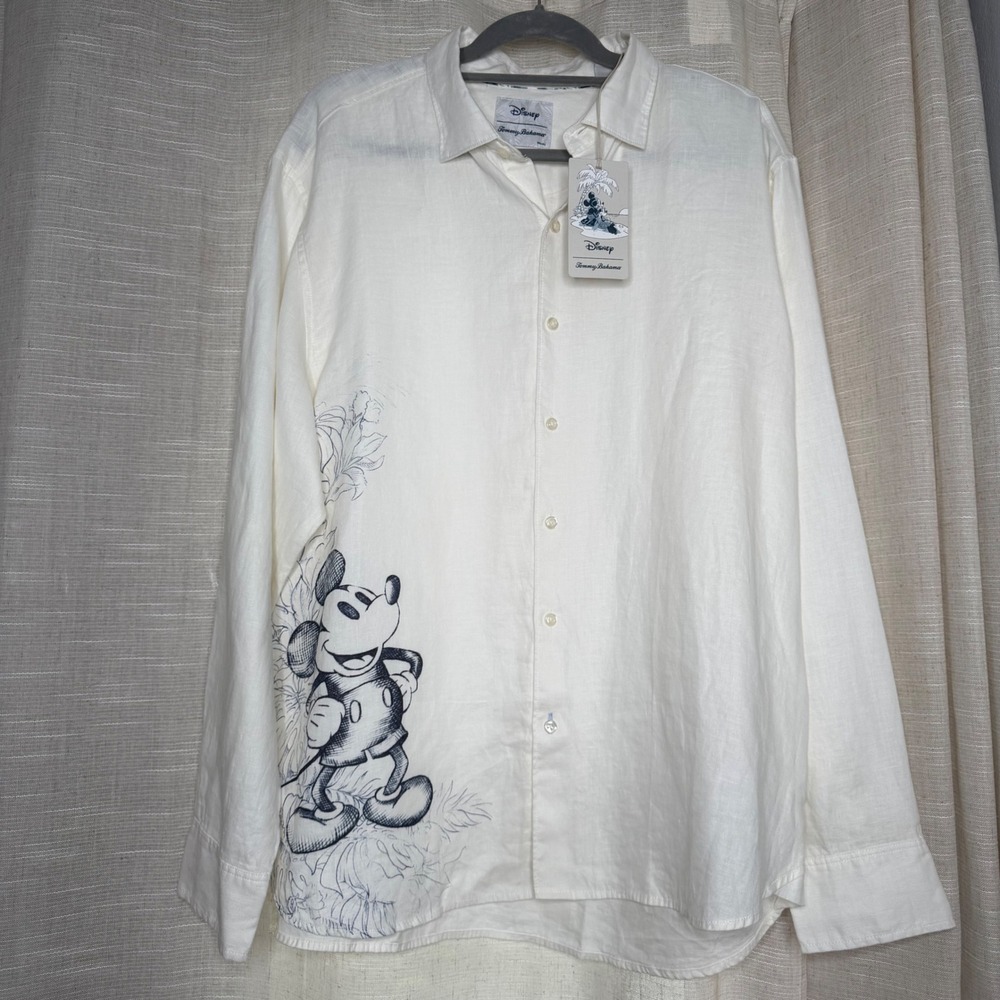 NWT Tommy Bahama Disney Sketched In Leaves Linen Mickey Mouse Shirt White Mens L